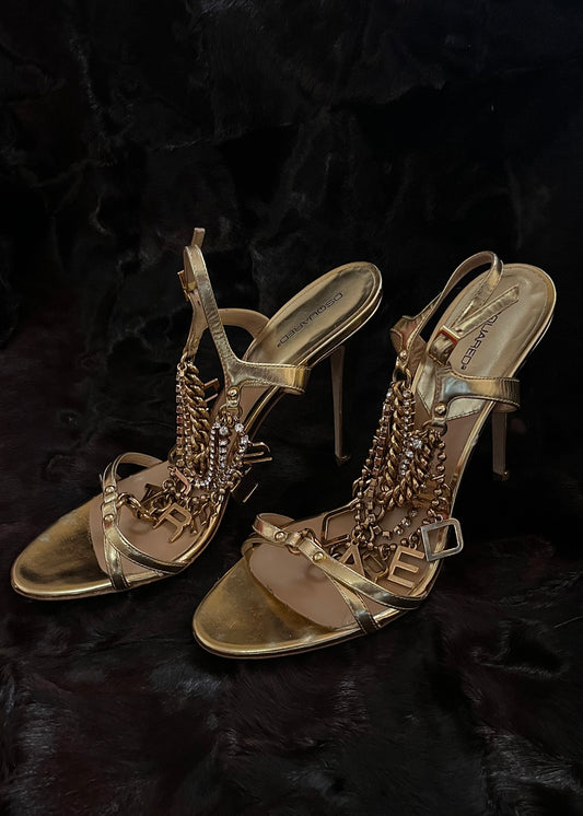 Dsquared2 Strappy Sandals with Gold Chain Detail