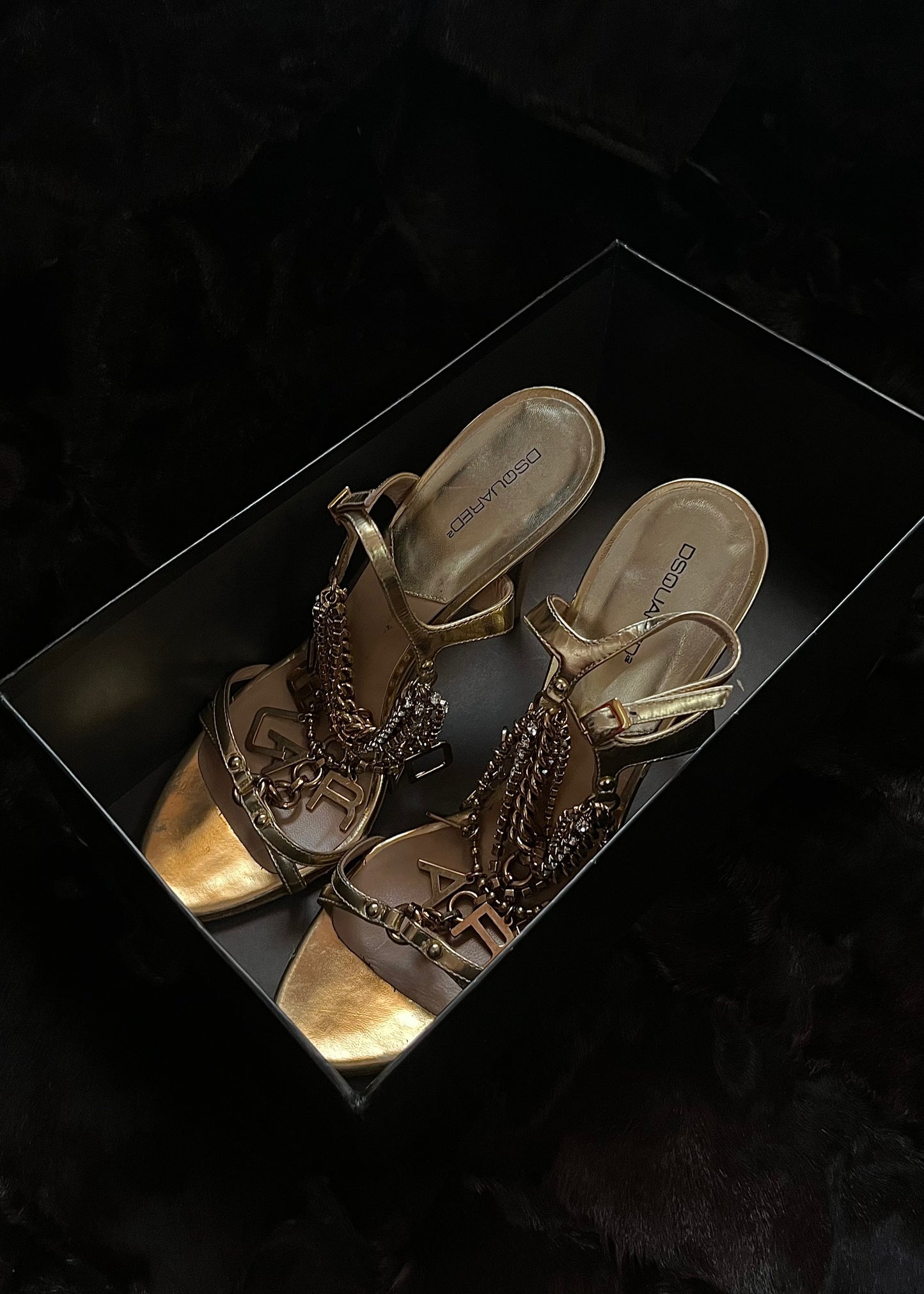 Dsquared2 Strappy Sandals with Gold Chain Detail
