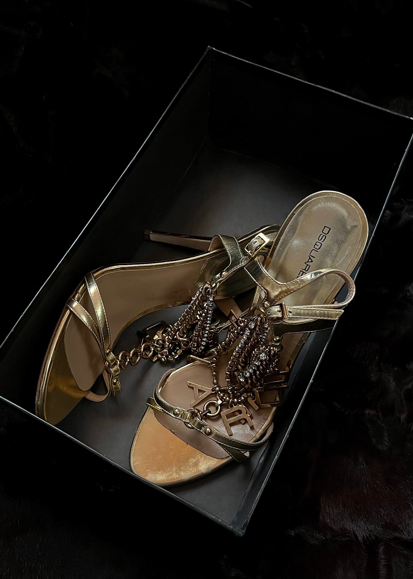 Dsquared2 Strappy Sandals with Gold Chain Detail