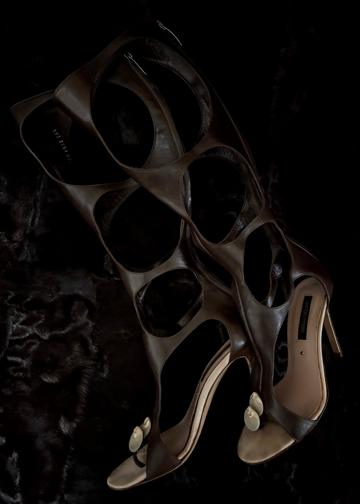 Sergio Rossi Shell Detail Gladiator Cutout Heels