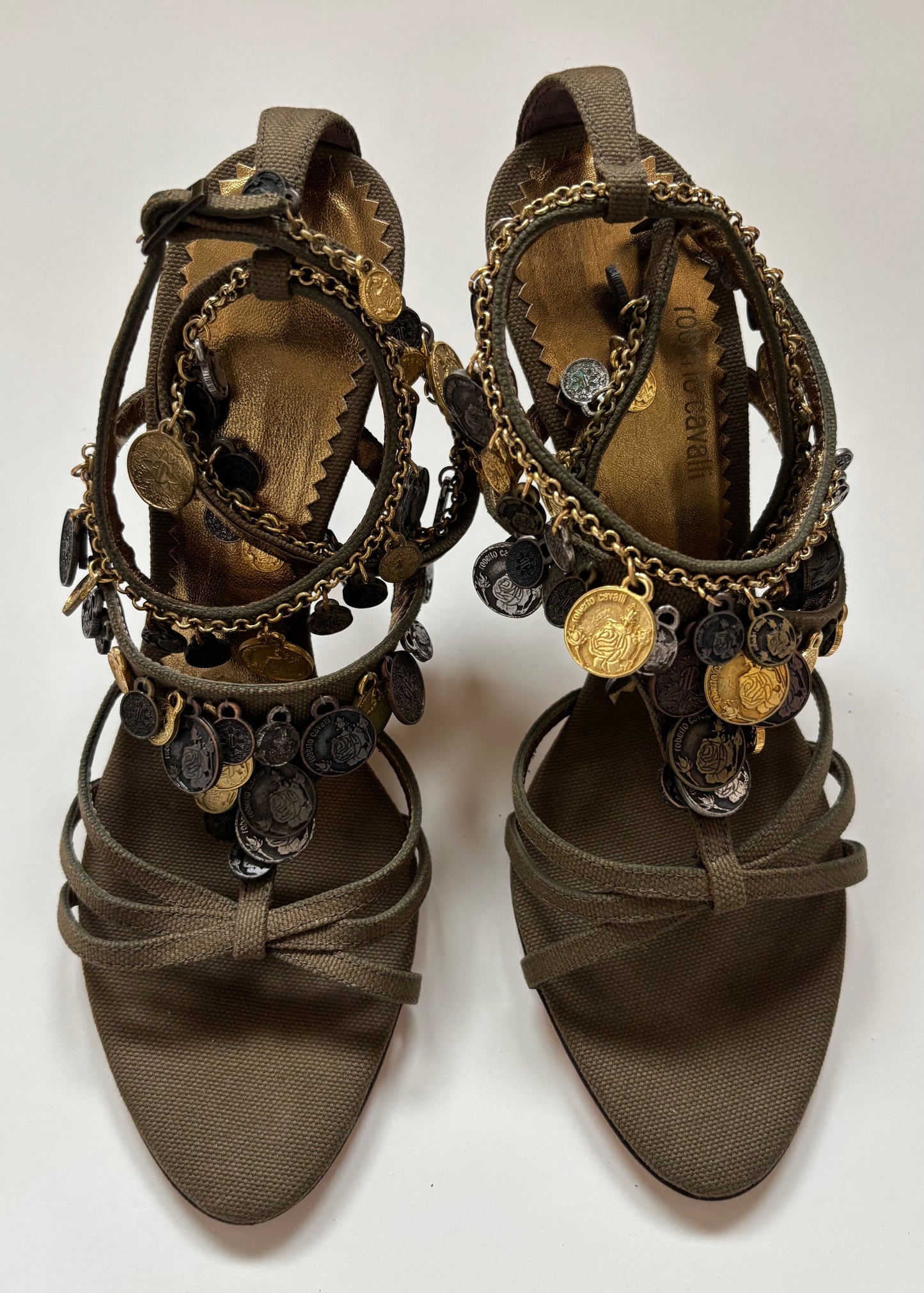 Roberto Cavalli Coin Embellished Sandals