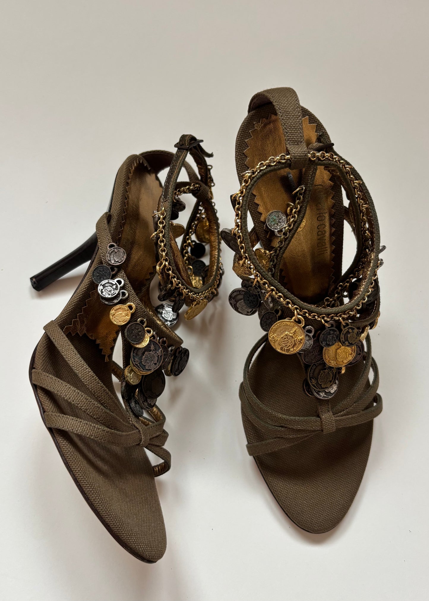 Roberto Cavalli Coin Embellished Sandals