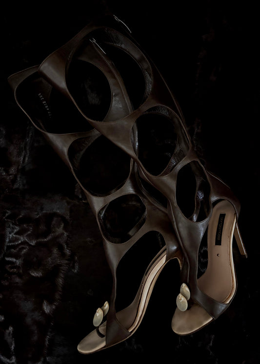Sergio Rossi Shell Detail Gladiator Cutout Heels