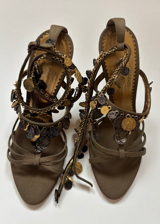 Roberto Cavalli Coin Embellished Sandals