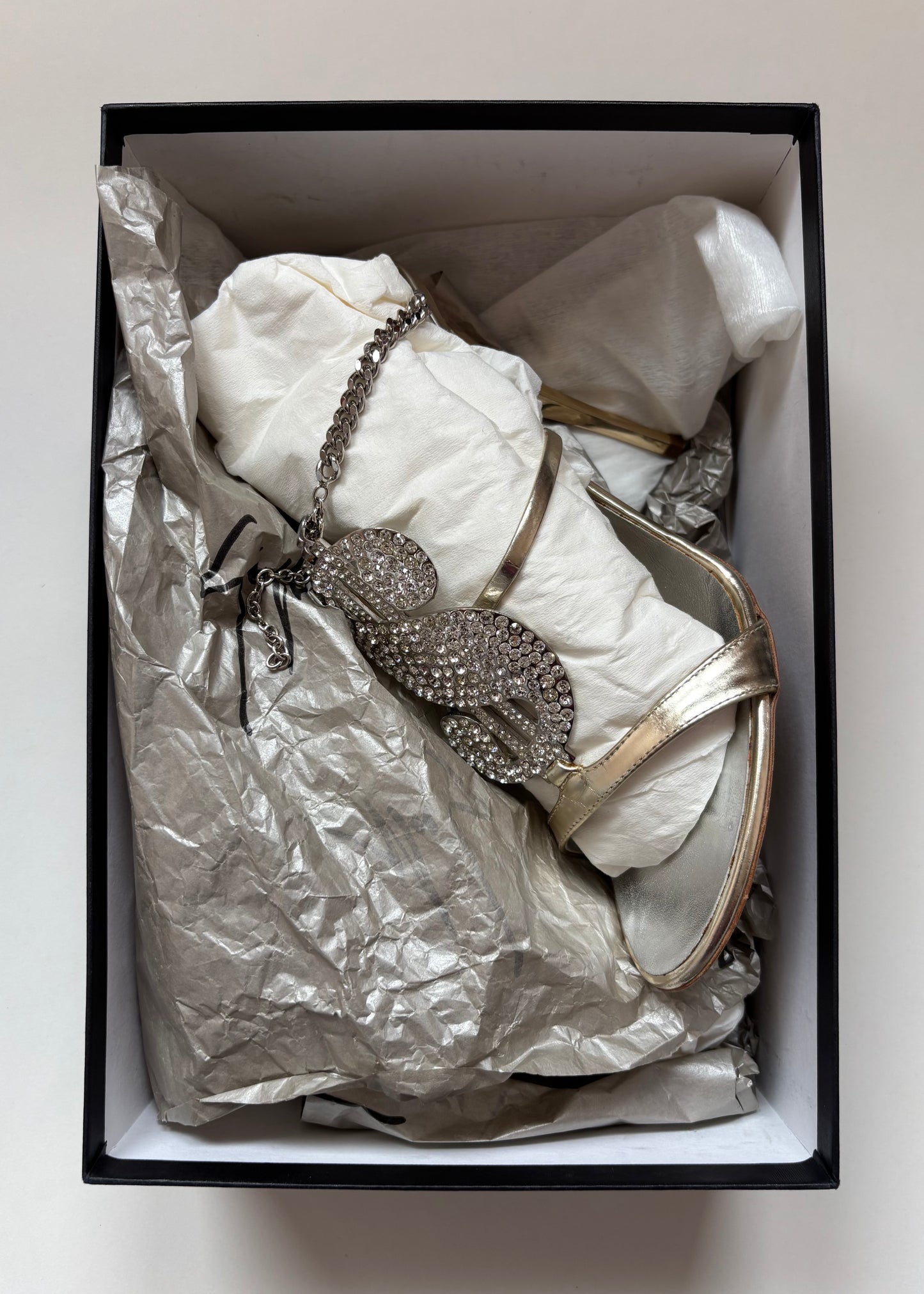 Giuseppe Zanotti Silver Metallic Swarovski Crystal Dollar Sign Heels
