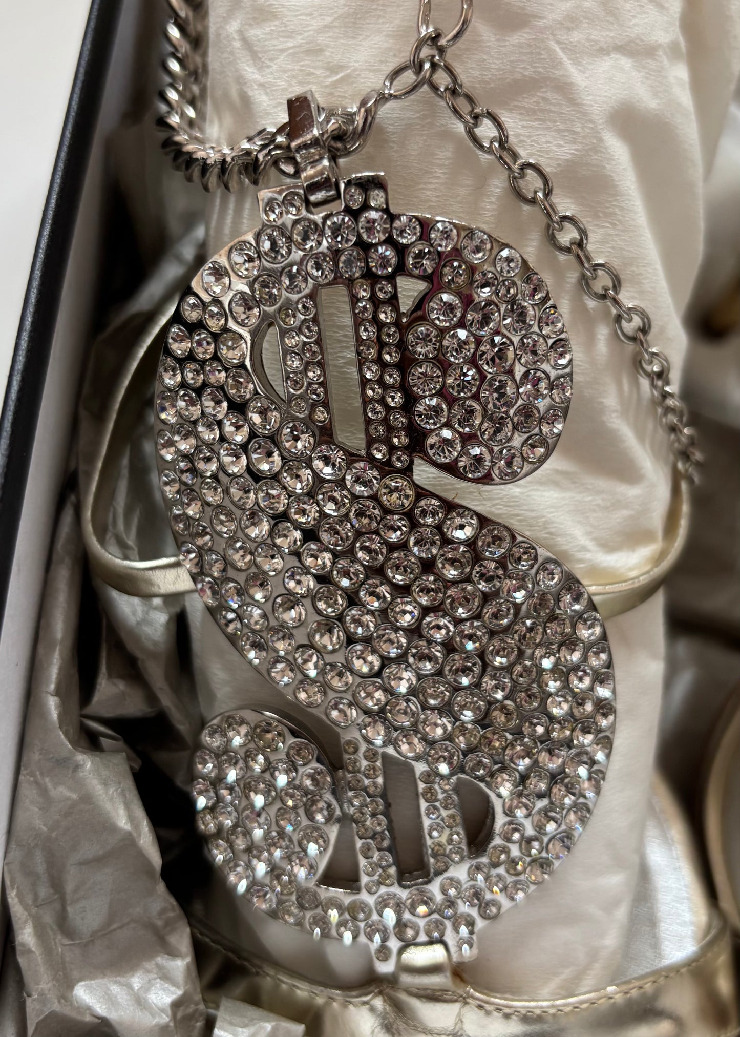 Giuseppe Zanotti Silver Metallic Swarovski Crystal Dollar Sign Heels