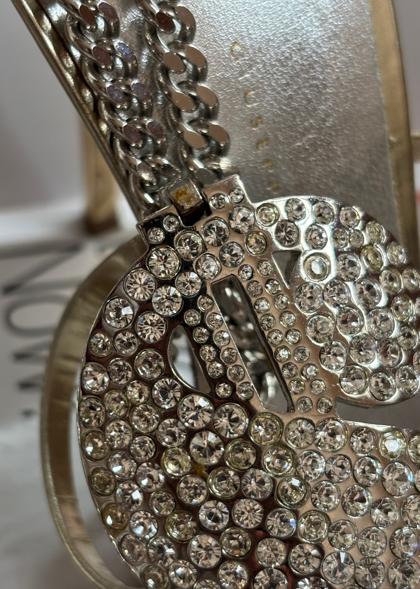 Giuseppe Zanotti Silver Metallic Swarovski Crystal Dollar Sign Heels