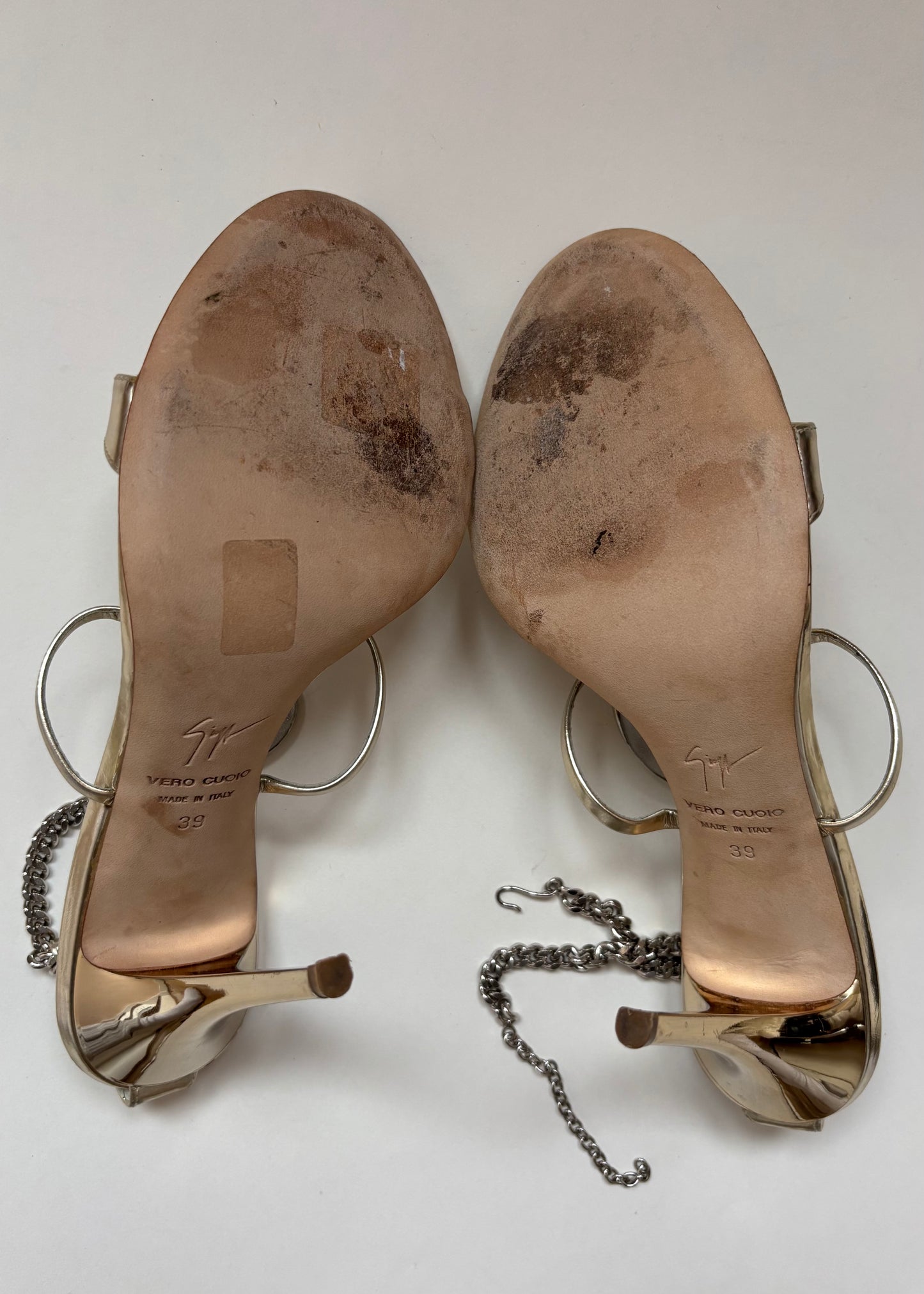 Giuseppe Zanotti Silver Metallic Swarovski Crystal Dollar Sign Heels